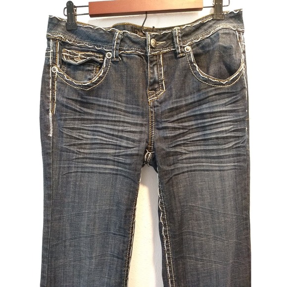 Division E Womens Jeans Distressed Bootcut Thick Stitching Flip Pockets 30X32 - Picture 5 of 12